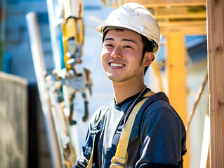 工事現場で働く青年