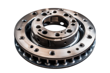 Car ventilated disc brake assembly showing intricate design features and structural components essential for effective braking performance in modern vehicles