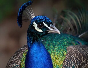 Obraz premium Regal Peacock Portrait: Vibrant Plumage and Elegant Crest