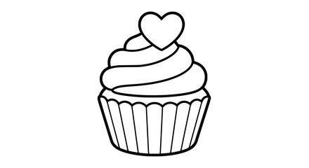 Cupcake with chocolate swirl and heart topping with transparent background