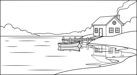 Obraz premium Lakeside house with transparent background