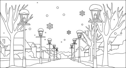 Obraz premium Snowy street lanterns with transparent background