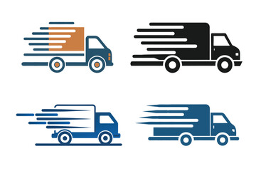 Truck with Fast Motion Lines Icon Silhouette – Delivery and Logistics Concept