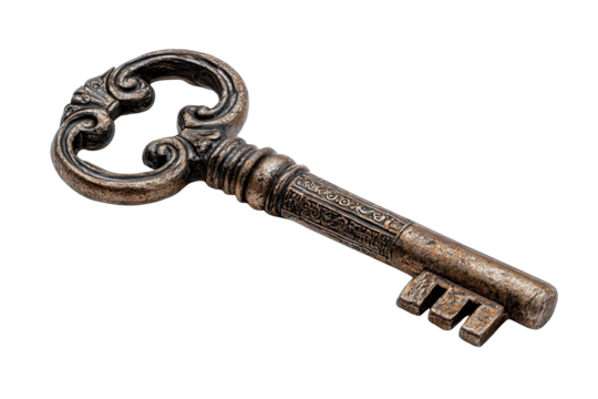 vintage key isolated on white background mystery access concept
