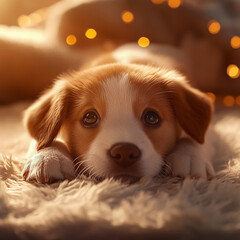 The puppy on the carpet