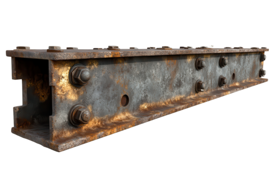 Steel beam with rusted bolts isolated on a low resolution background showcasing weathered texture and industrial features in a minimalistic composition