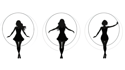 Silhouettes of aerial dancers performing isolated on white background