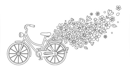 Obraz premium Bicycle with floral bouquet on transparent background