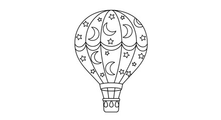 Hot air balloon with celestial pattern and transparent background