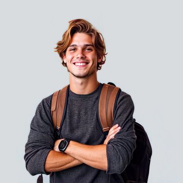 Smiling student with backpack animation isolated asset, transparent 4K video, alpha channel, ProRes 4444