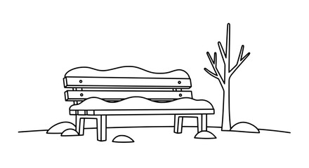 Park bench with tree and stones on a landscape with transparent background