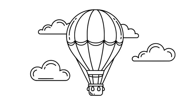 Hot air balloon floating among clouds with transparent background