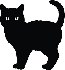Playful black cat silhouette standing alert with bright eyes vector