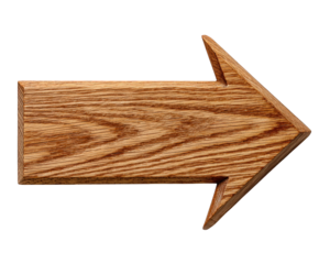 Wooden arrow right direction straight side isolated on transparency background natural texture object simple design navigation rustic decorative guidance