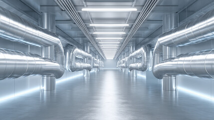 aerial view of data hall with symmetrical cooling ducts futuristic composition no people illustration concept scene visual for commercial design use high detail quality stock image illustration