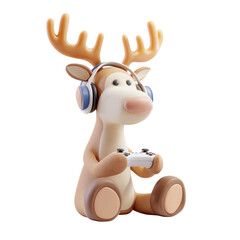 Cute Reindeer Gamer 3D Render Christmas. (1)