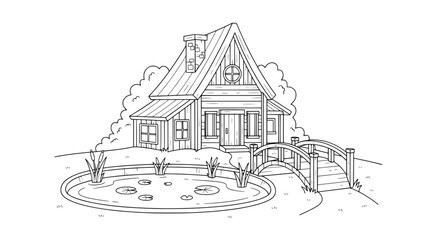 Obraz premium House with garden and pond with transparent background