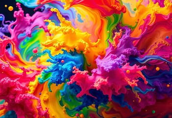 Fototapeta premium Vibrant rainbow inks explode in swirling vortex, creating kaleidoscope of color, design, fluid