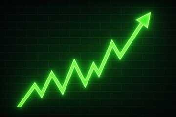 Rising Arrow: A neon green arrow ascends against a dark background, symbolizing growth and progress, showcasing the relentless pursuit of targets
