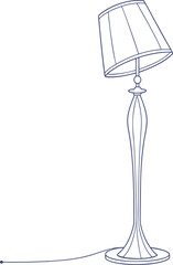 Elegant floor lamp line art illustration with classic lampshade, ideal for home decor design, modern interior concepts, lighting elements, and minimalist vector artwork.
