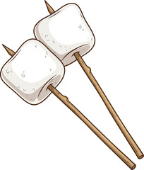 Two marshmallows on sticks for roasting over fire vector