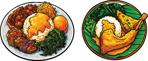 Delicious Nasi Padang vector, iconic Indonesian cuisine illustration perfect for food art and design