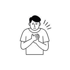 Vector art of man holding chest in pain