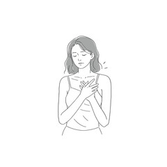 Vector art of woman holding chest in pain