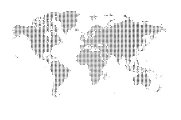 Minimal dotted world map vector on white background