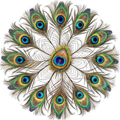 Obraz premium Exotic peacock feathers create a stunning and vibrant kaleidoscope pattern perfect for elegant designs and luxurious creative projects