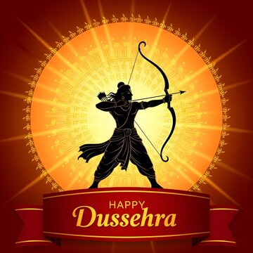Lord Rama Silhouette with Bow and Arrow for Dussehra Celebration