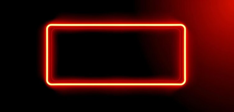 Bright orange neon rectangular frame isolated on black background, design, background - Powered by Adobe