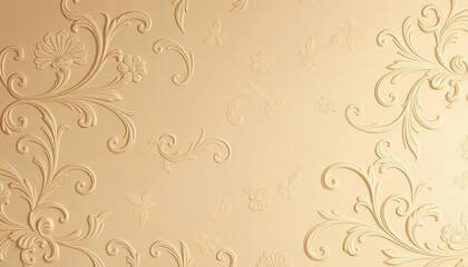 Elegant beige stucco wallpaper with embossed vintage floral swirls, material, elegant design