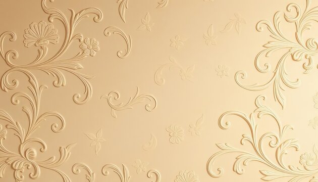 Elegant beige stucco wallpaper with embossed vintage floral swirls, material, elegant design