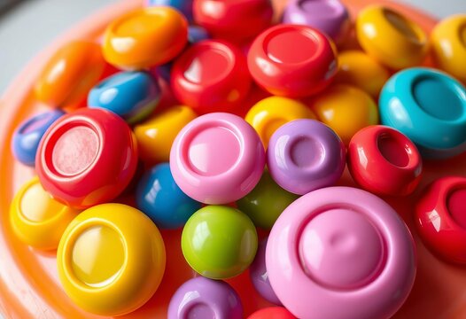 Colorful silicone toy with bubble buttons, pressed and unpressed,   soft,  bubble - Powered by Adobe