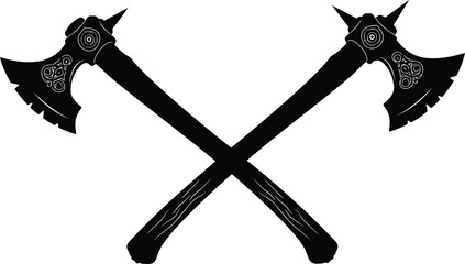 Crossed viking axes grunge symbol authentic battle weapon vector