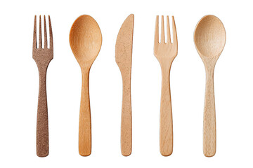 wooden cutlery eco set isolated on white background plastic alternative