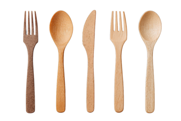 wooden cutlery eco set isolated on white background plastic alternative