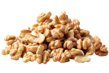 Fototapeta premium Chopped walnuts on transparent background for culinary use in recipes and baking, showcasing their texture and color for food presentations and nutritional applications