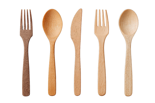 wooden cutlery eco set isolated on white background plastic alternative