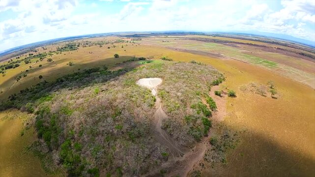Drone view of Yagrumito mud volcano in Maturin's vast landscape