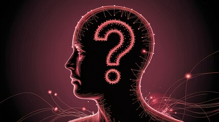 Mystery Within: An intriguing graphic representing introspection, questions, and a quest for answers, where a question mark illuminates within a human silhouette's mind.
