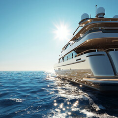 yacht on the water with bright sun