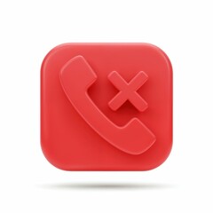 Obraz premium Declined Call Icon: A 3D rendered image presents a striking red phone icon, accentuated by a prominent red X symbol, denoting the concept of call rejection or termination