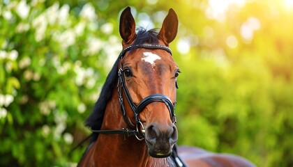 Fototapeta premium Horse portrait in spring foliage