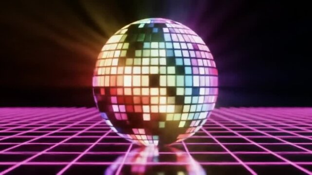 Retro Disco Ball on Neon Grid: Party Vibe