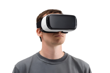 Man explores virtual reality technology innovation with vr headset for immersive gaming experiences augmented worlds of digital entertainment interaction and simulated