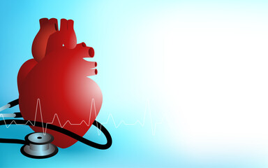 Human Heart with Stethoscope and ECG Line. Medical and healthcare background template for hospital, doctor, or clinic.