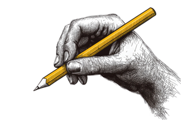 Trendy hand holding a yellow pencil ready to sketch ideas with a focus on creativity and artistic expression