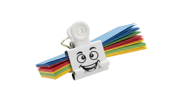 Happy Paper Clip Holding Colorful Notes